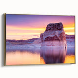 Framed canvas of Lake Powell with golden hues, ideal for bedroom wall art.