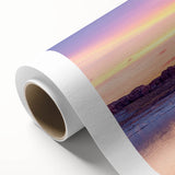 Art Deco poster of Lake Powell with pastel blue and pink hues on rolled canvas, ideal for nursery wall art.