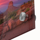 Mid-century modernist style acrylic print of Monument Valley in muted earth tones, ideal for dining room art.
