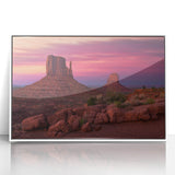 Acrylic print of Monument Valley with warm desert colors in an art deco style, ideal for modern art wall decor.