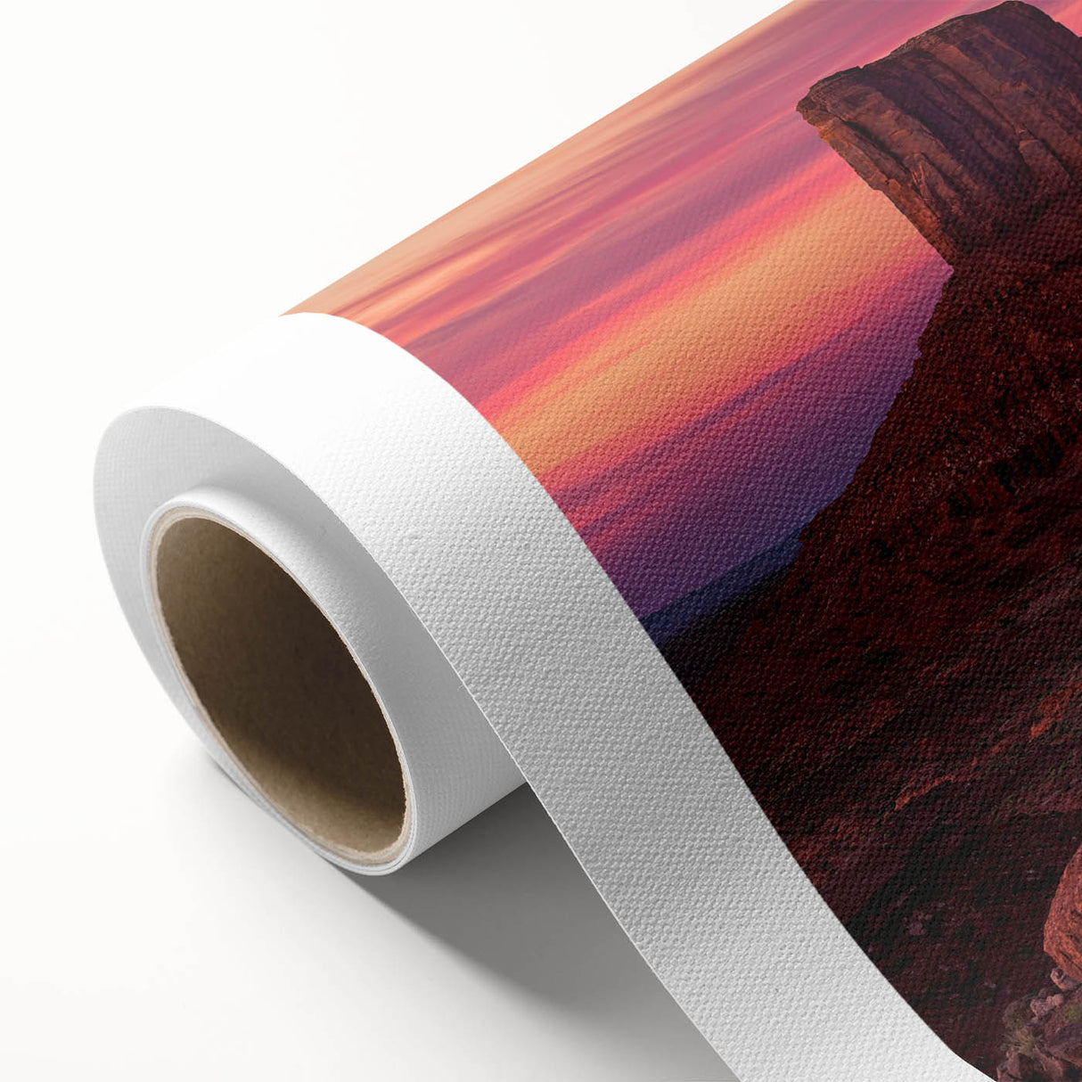 Art deco poster of Monument Valley in muted earth tones on rolled canvas, ideal for nursery wall art.