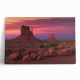 Black and white photograph of Monument Valley on stretched canvas, suited for kitchen wall art.