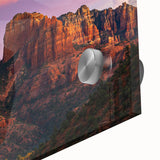 Mid-century modernist large art print of Sedona landscape in vibrant earth tones on acrylic glass, ideal for dining room art.