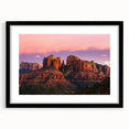 Extra large wall art of abstract Sedona, Arizona scenery in colorful, textured tones, framed in black.