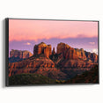 Black and white framed canvas of Sedona landscape, ideal for bedroom wall art with a vintage poster style.