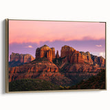 Framed canvas of Sedona landscape in muted earth tones, suitable as wall art for a bedroom.