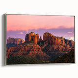 Framed canvas of Sedona landscape, featuring vibrant red and orange tones, ideal for living room decor.