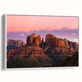 Vintage poster art of Sedona landscape in vibrant colors on a framed canvas, ideal for living room decor.