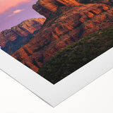 Art deco poster of Sedona landscape in muted earth tones on rolled canvas, suitable for dining room wall art.
