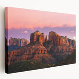 Red rock formations of Sedona on a stretched canvas, in natural hues, ideal for kitchen wall art.