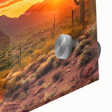 Large abstract depiction of the Sonoran Desert in Arizona on acrylic glass, featuring earthy tones.