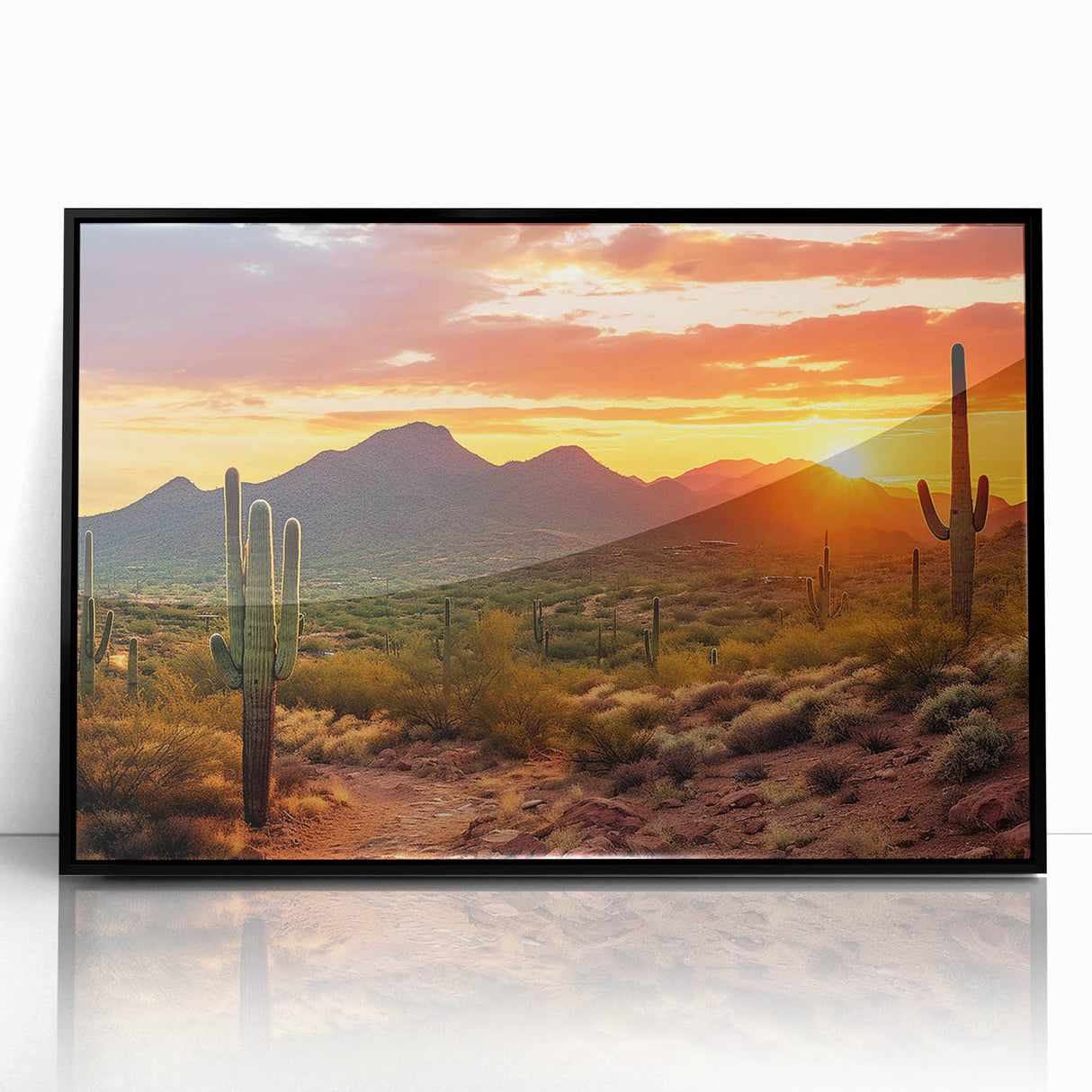 Large abstract wall art depicting the Sonoran Desert in muted earth tones on a framed acrylic.