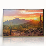 Large art print of the Sonoran Desert in Arizona, featuring a mid-century modernist style with gold tones.