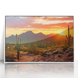 Acrylic print of Sonoran Desert with modern art style, featuring muted earth tones, ideal for nursery wall art.
