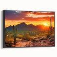 Black and white framed canvas depicting the Sonoran Desert landscape, ideal for bedroom wall art.