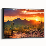 Black and white framed canvas depicting the Sonoran Desert landscape, ideal for bedroom wall art.