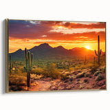 Framed canvas featuring a Sonoran Desert landscape in Arizona, with muted earth tones, ideal for bedroom wall art.