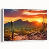 Vintage poster art of Arizona Sonoran desert on framed canvas with colorful hues, ideal for extra large living room wall.