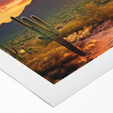 Art deco poster of Sonoran desert with muted earth tones on rolled canvas, suitable for dining room wall.