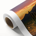 Art Deco style poster of Sonoran Desert on rolled canvas, with muted earth tones, ideal for nursery wall art.