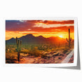 Sonoran Desert landscape on rolled canvas, featuring muted earth tones and cactus silhouettes.
