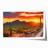 Sonoran Desert landscape on rolled canvas, featuring muted earth tones and cactus silhouettes.