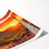 Extra large rolled print of Sonoran desert with line art flowers in muted earth tones, ideal for large living room wall art.