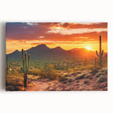 Black and white stretched canvas depicting the Sonoran Desert, ideal for kitchen wall art.