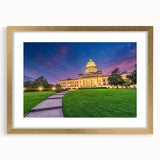 Extra large abstract art print featuring textured scenery of Arkansas, in muted earth tones, framed in gold.