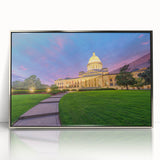 Mid-century modernist art of Arkansas scenery in silver-framed acrylic, ideal for nursery wall art.