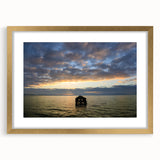 Extra large abstract art print of a textured California scenery in muted earth tones, framed in gold.