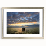 Textured abstract art print of California scenery in muted earth tones, framed in silver, ideal for bedroom art.