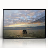 Large abstract wall art depicting the Berkeley, California skyline in muted blue tones on a black framed acrylic print.