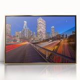 Acrylic print of Beverly Hills scenery in gold frame, showcasing mid-century modernist style with muted earth tones.