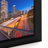 Extra large framed canvas of Beverly Hills scenery in black with colorful, textured elements, suitable for living room decor.