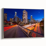 Framed canvas of a colorful Beverly Hills landscape painting in vintage poster style, ideal for enhancing living room decor.