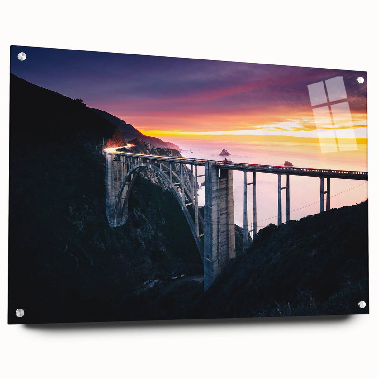 Acrylic print of Big Sur coastline in rich blue and green tones, suitable for bedroom or dining room decor.