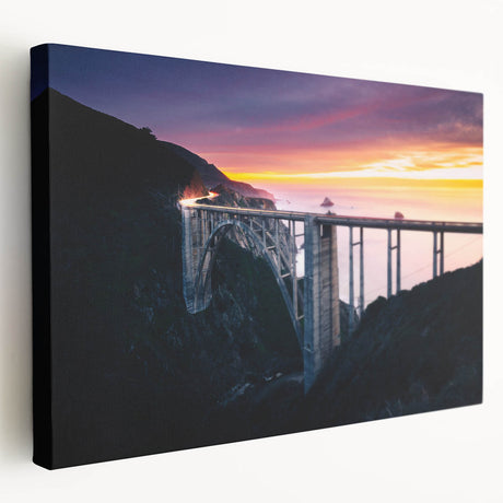 Large art of Big Sur landscape in muted green and blue tones on stretched canvas, ideal for kitchen wall art.