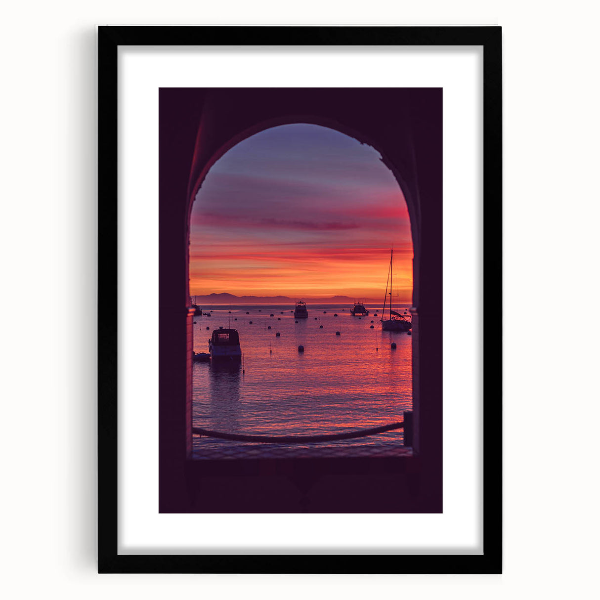 Extra large abstract art print of a colorful, textured California scenery on a black framed canvas.
