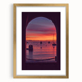 Extra large abstract art print of Catalina, California in textured style with gold frame, ideal for living room decor.