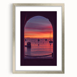 Textured abstract art print of Catalina, California in muted blue and silver tones, framed in silver, ideal for bedroom art.