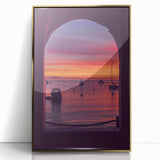 Large art print of Catalina, California scenery in mid-century modernist style, framed in gold acrylic.