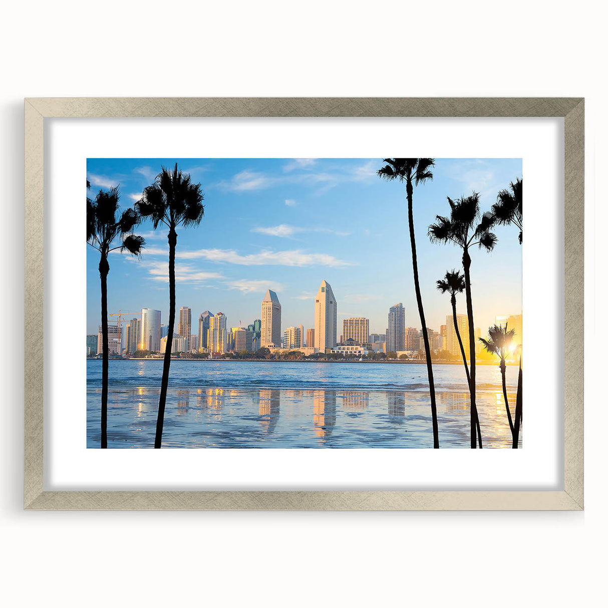 Textured art print of abstract California scenery in muted earth tones on a silver-framed mat, ideal for bedroom art.