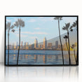 Large abstract wall art depicting the Coronado, California shoreline in muted blue and gray tones on a framed acrylic panel.