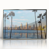 Mid-century modernist art of Coronado, California scenery in silver acrylic frame, suited for nursery wall art.