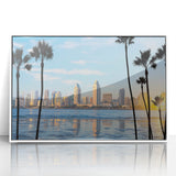 Acrylic print of Coronado, California scenery in art deco style with soft blue and white tones.