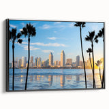 Black and white framed canvas of Coronado, California landscape, suitable for bedroom decor.