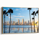 Framed canvas landscape painting of Coronado, California in muted gold and black tones, ideal for bedroom wall decor.