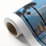 Art deco poster of Coronado, California scenery in pastel blue and pink shades on rolled canvas, ideal for nursery wall art.