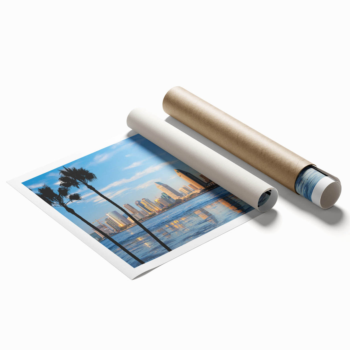 Rolled print of Coronado, California scenery with soft pastel shades, ideal for classy bathroom wall art.
